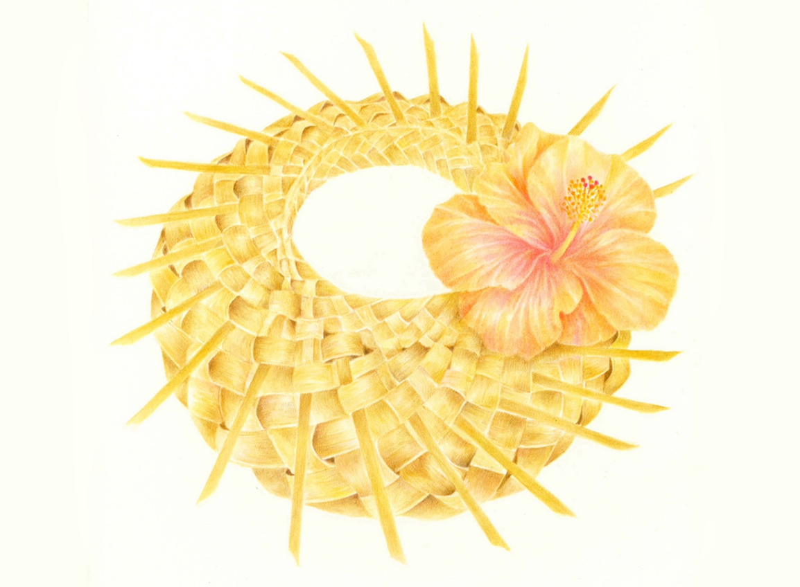 作品「椰子の葉帽子とハイビスカス Island Style」作家インタビュー vol.7―南国の風と記憶を描く―